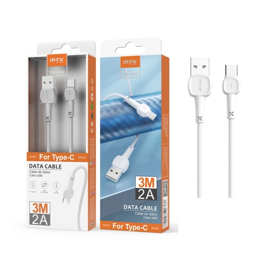 CABLE DE DATOS MTK TB1250 BL PARA TIPO C 2,4A 3M BRANCO